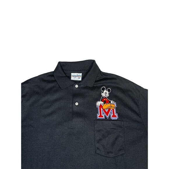 VTG Velva Sheen Polo Top XL Black Mickey Velvet Single Stitch Unisex (Pre-owned - Picture 3 of 4